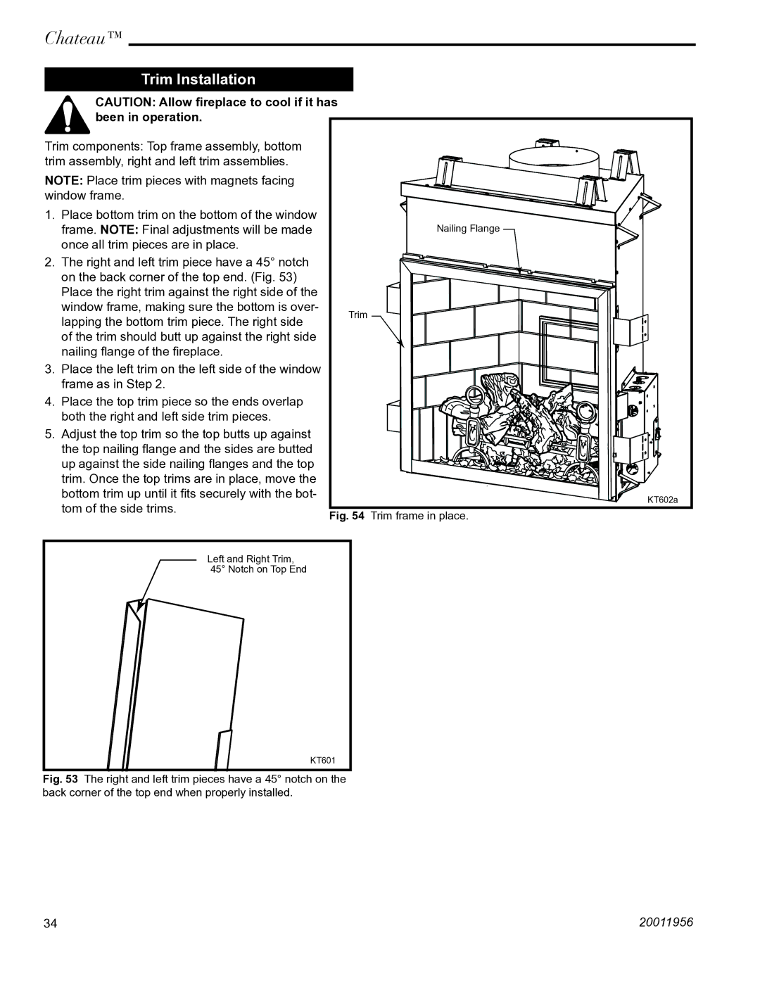 Vermont Casting DVT38IN installation instructions Trim Installation 