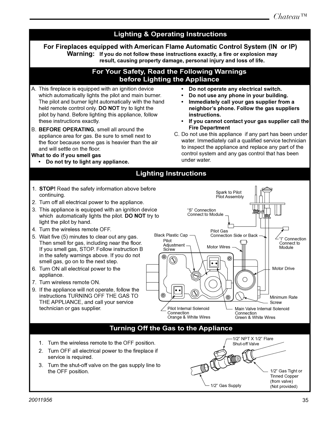 Vermont Casting DVT38IN Lighting & Operating Instructions, Lighting Instructions, Turning Off the Gas to the Appliance 