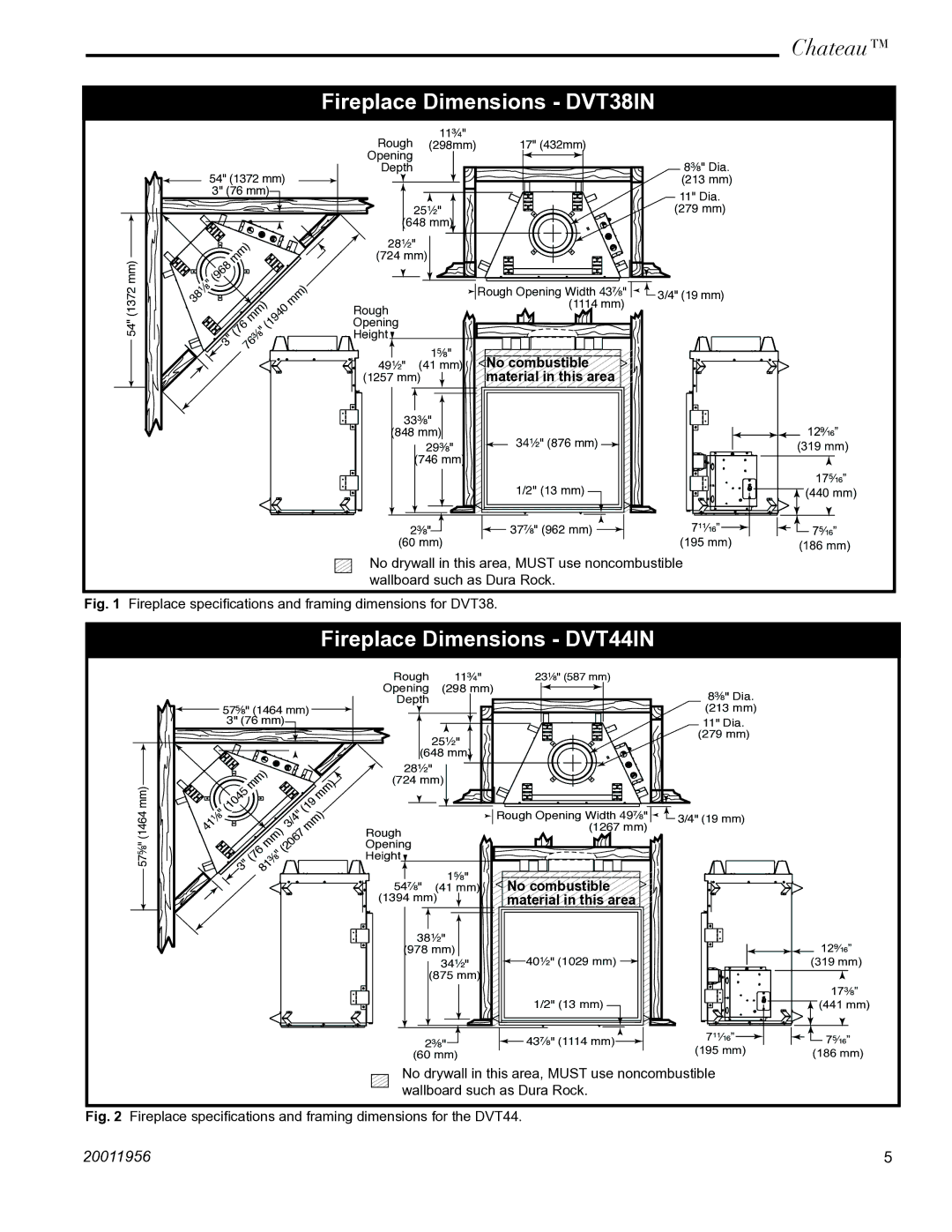 Vermont Casting installation instructions Fireplace Dimensions DVT38IN 