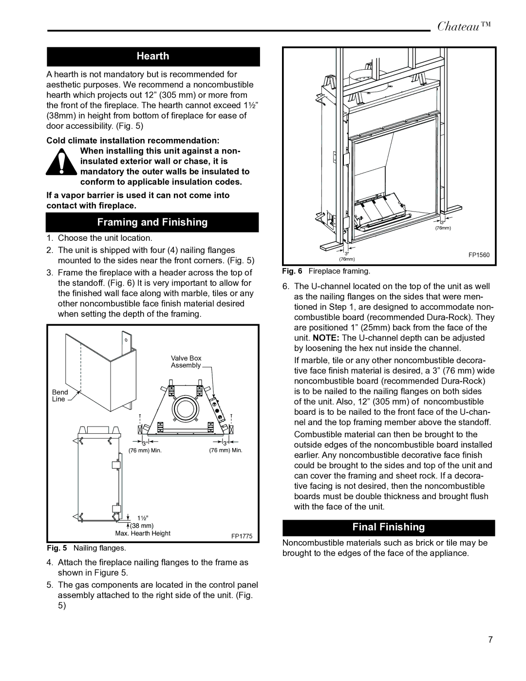 Vermont Casting DVT38IN installation instructions Hearth, Framing and Finishing, Final Finishing 