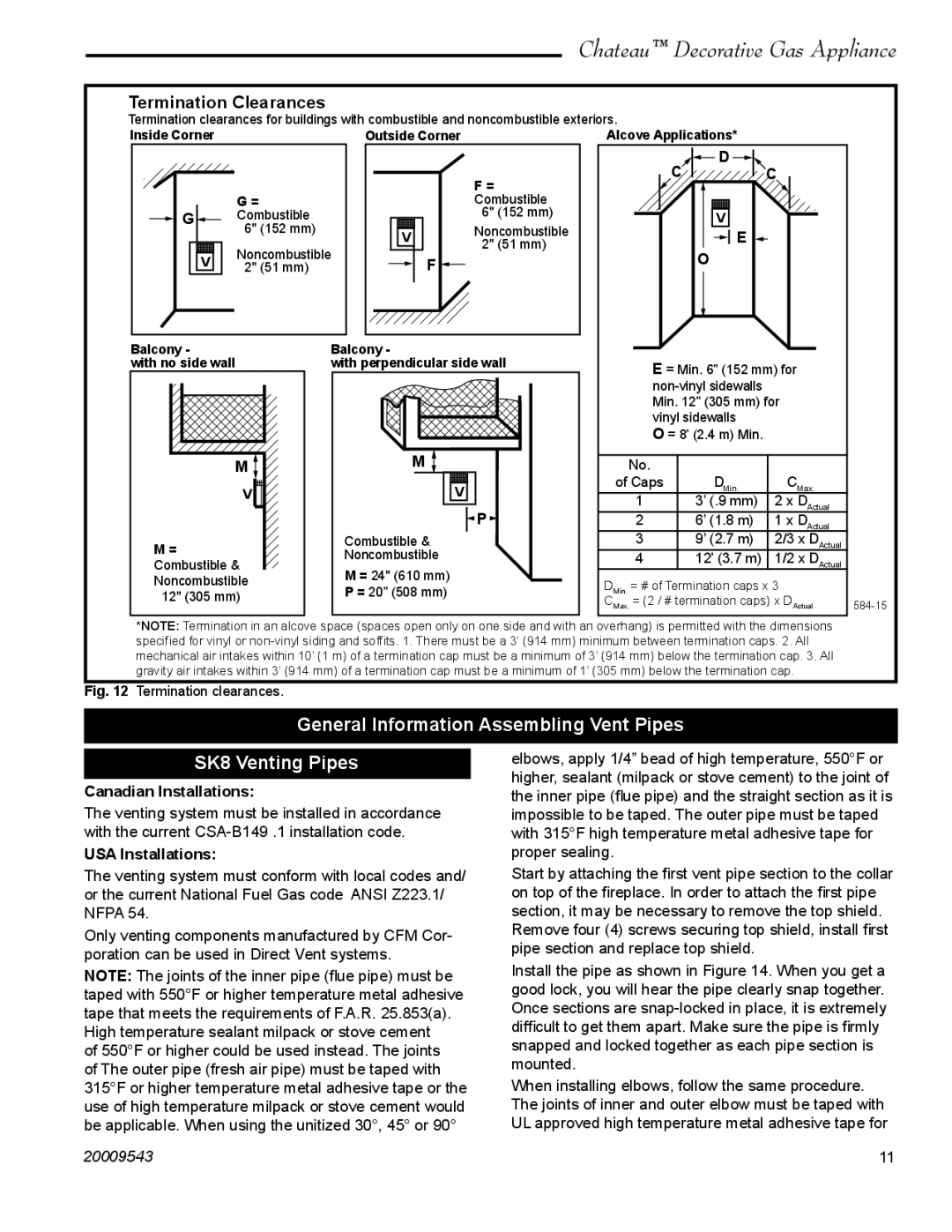 Vermont Casting DVT38S2 General Information Assembling Vent Pipes SK8 Venting Pipes, Canadian Installations 