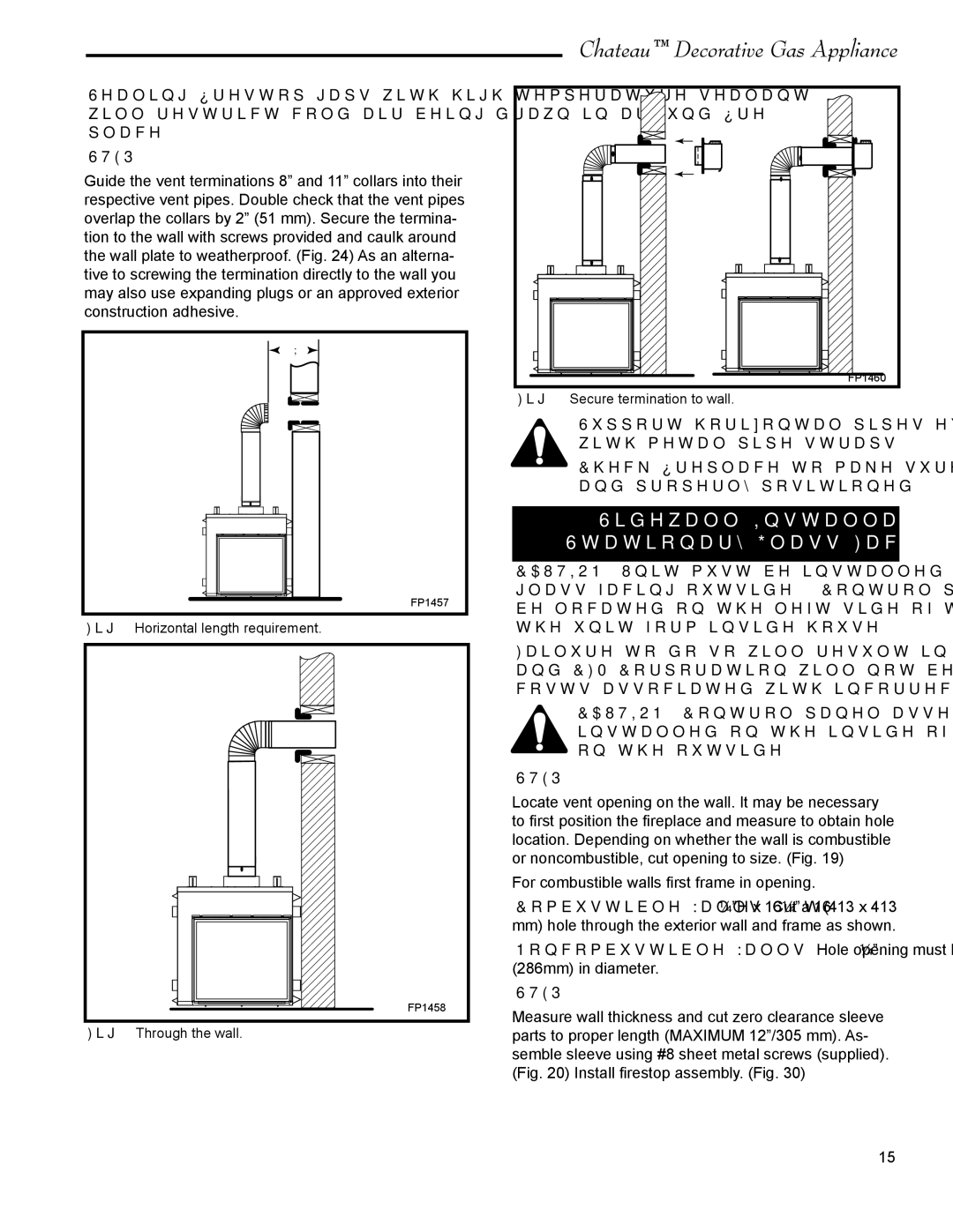 Vermont Casting DVT38S2 Sidewall Installation with Stationary Glass Facing Outside, Horizontal length requirement 