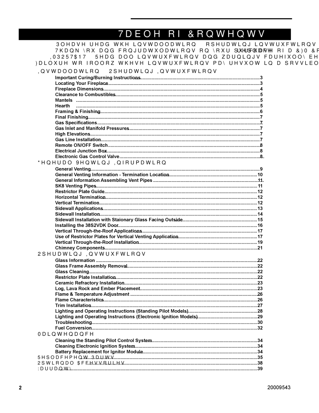 Vermont Casting DVT38S2 installation instructions Table of Contents 