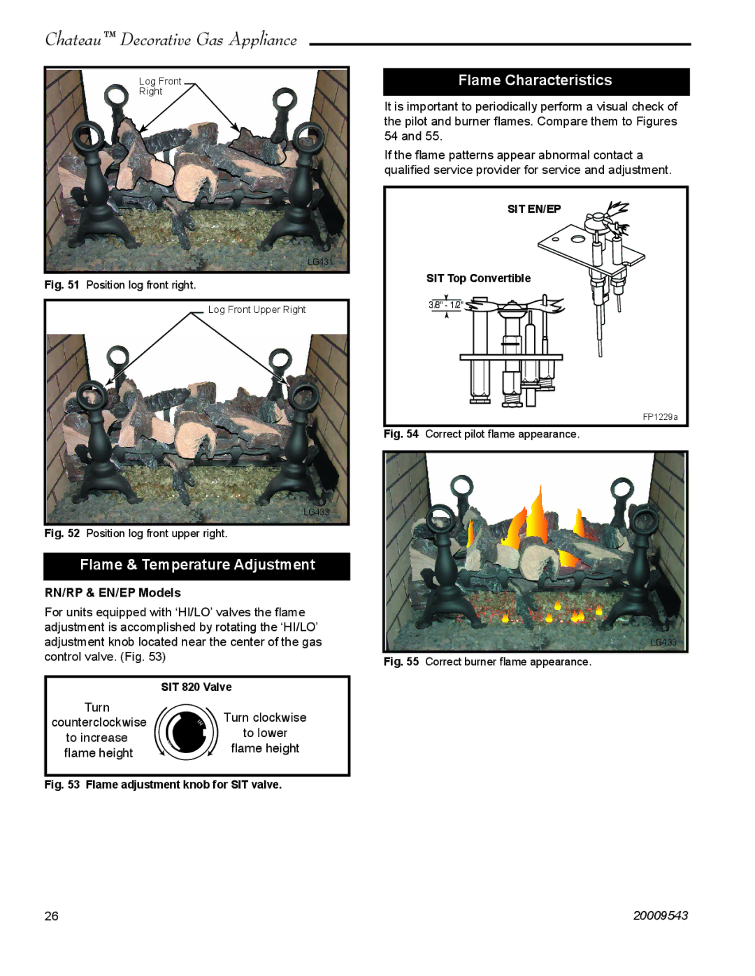 Vermont Casting DVT38S2 Flame & Temperature Adjustment, Flame Characteristics, RN/RP & EN/EP Models 