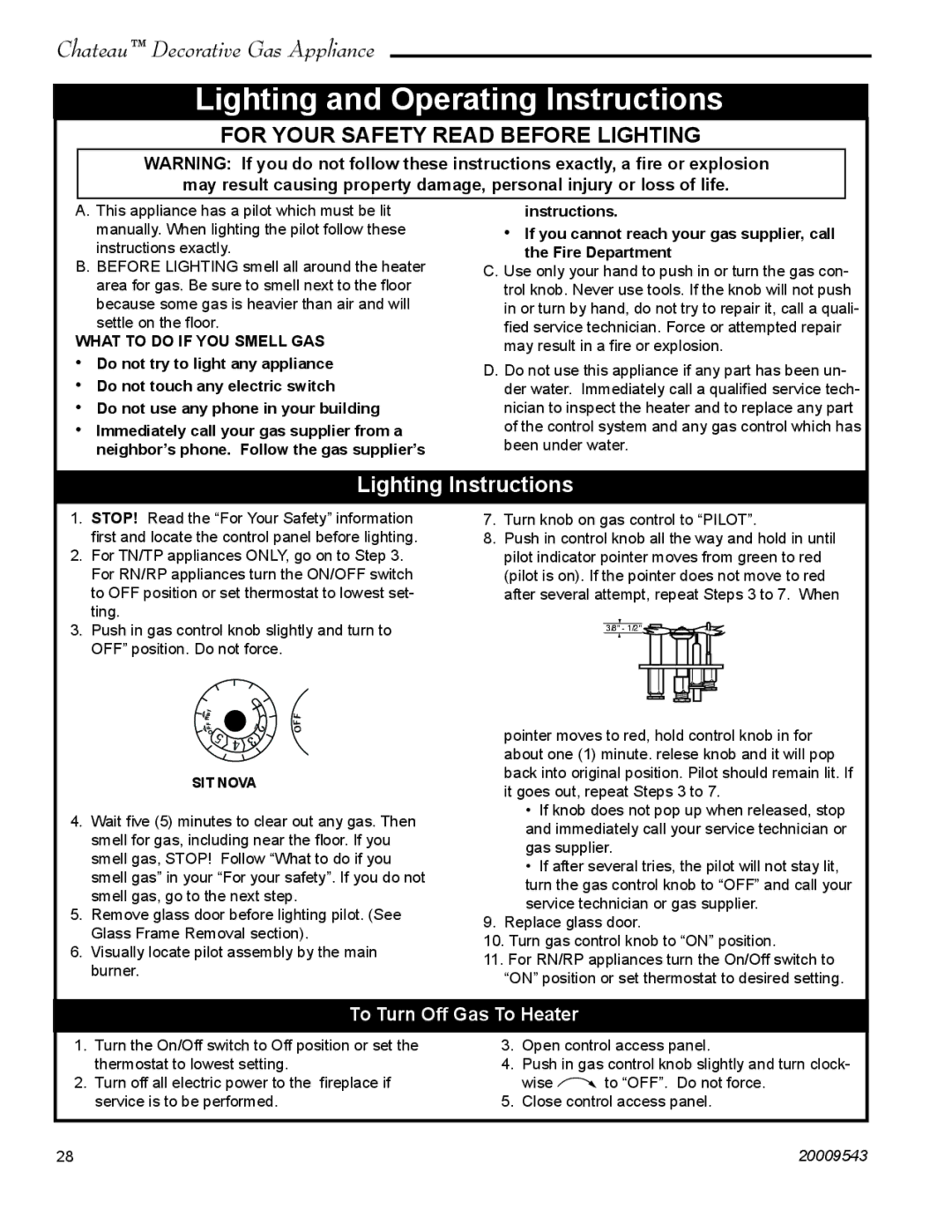 Vermont Casting DVT38S2 installation instructions Lighting and Operating Instructions, To Turn Off Gas To Heater 