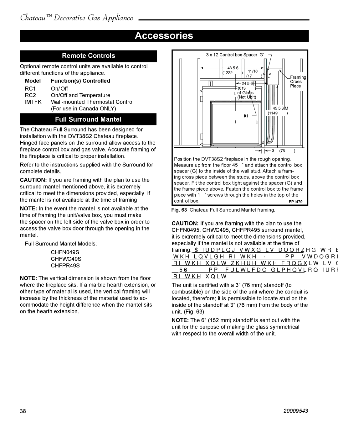 Vermont Casting DVT38S2 Accessories, Remote Controls, Full Surround Mantel, Model Functions Controlled 