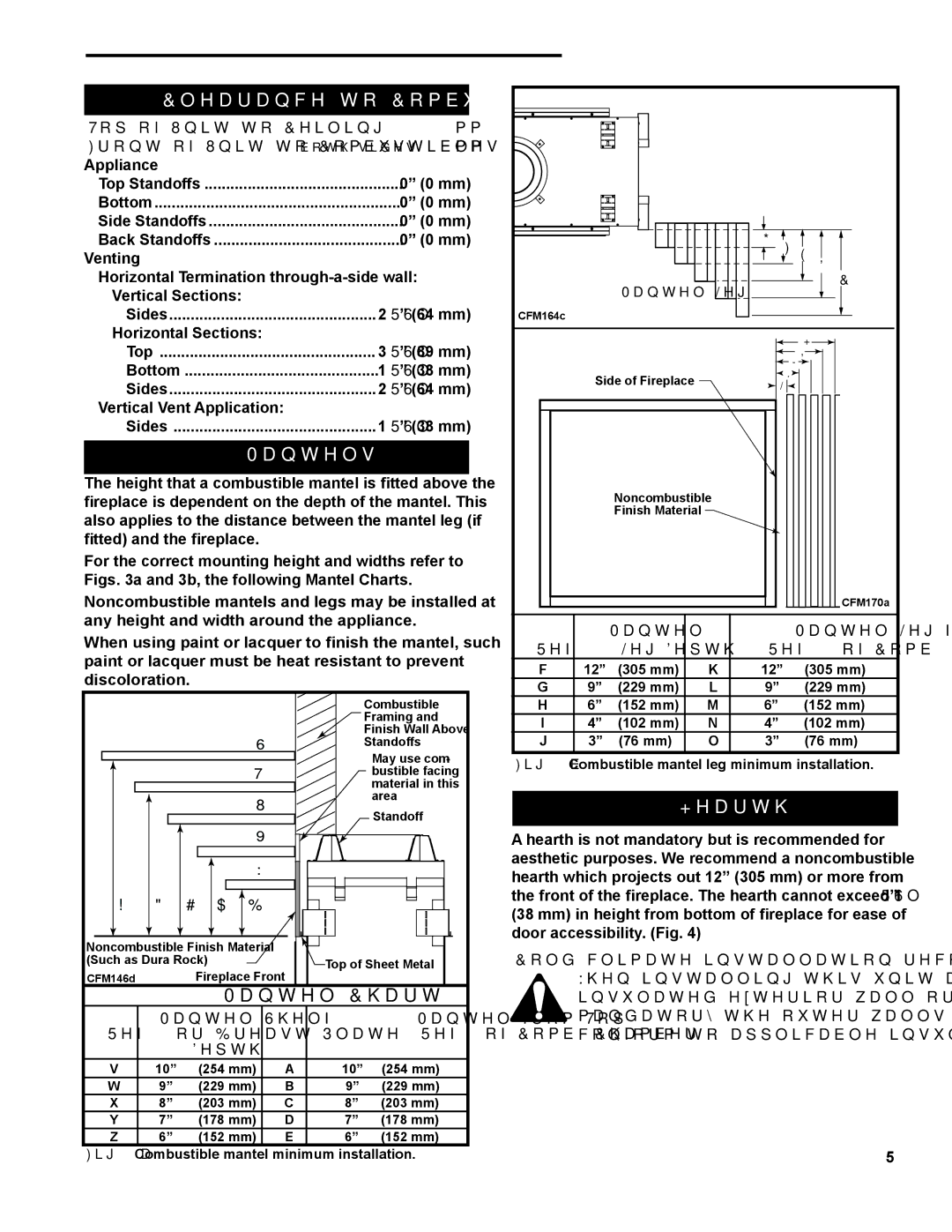 Vermont Casting DVT38S2 installation instructions Clearance to Combustibles, Mantels, Hearth 