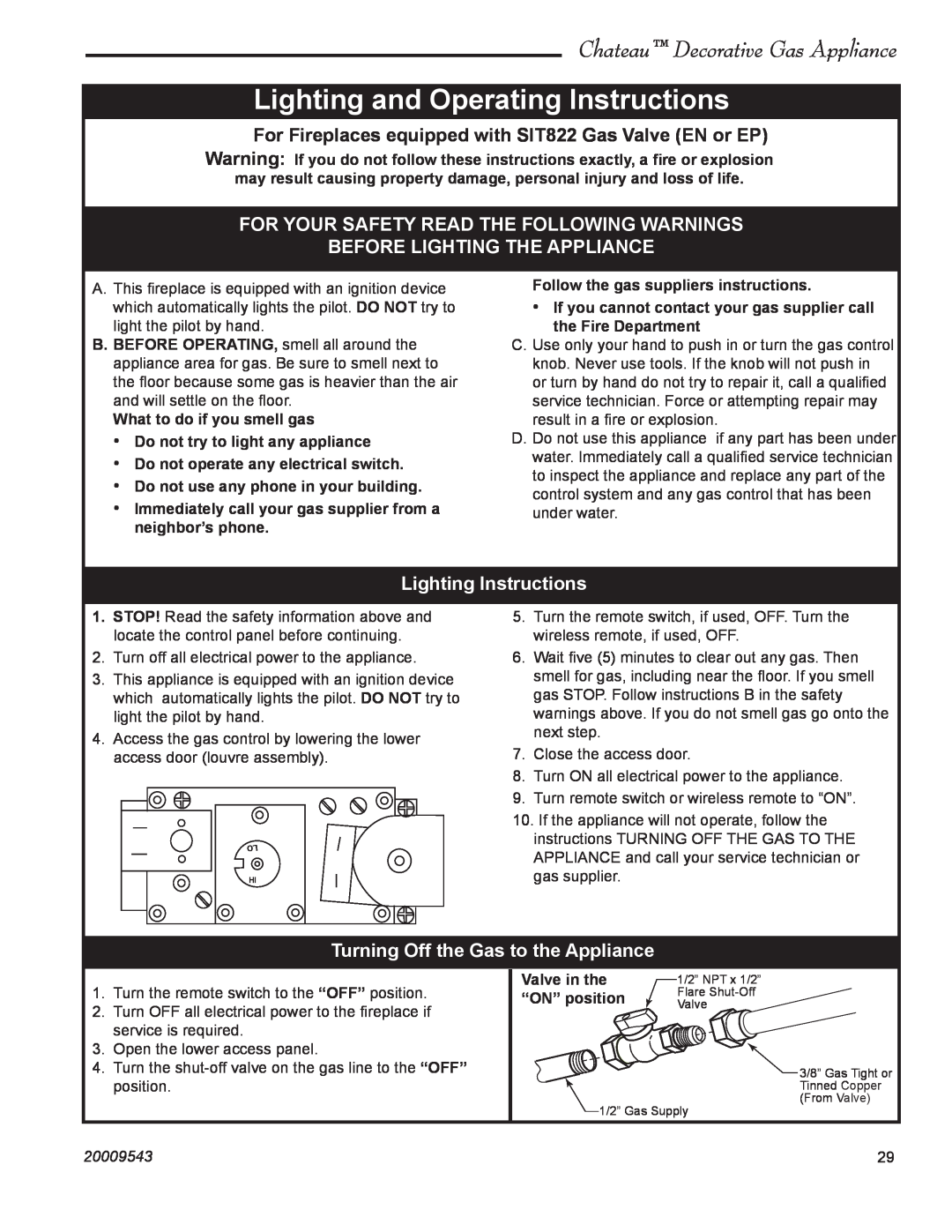 Vermont Casting DVT38S2 Lighting and Operating Instructions, For Your Safety Read The Following Warnings, Valve in the 