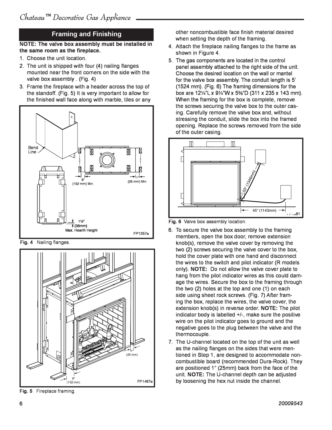 Vermont Casting DVT38S2 installation instructions Framing and Finishing, Chateau Decorative Gas Appliance, 20009543 