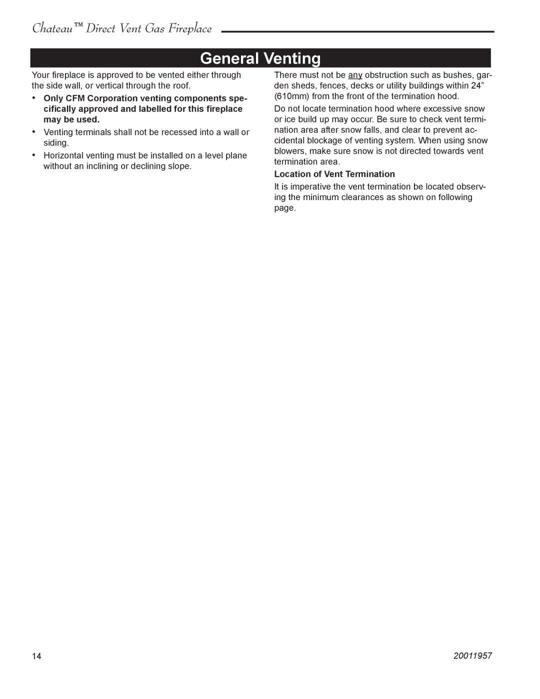 Vermont Casting DVT38S2IN installation instructions General Venting, Location of Vent Termination 