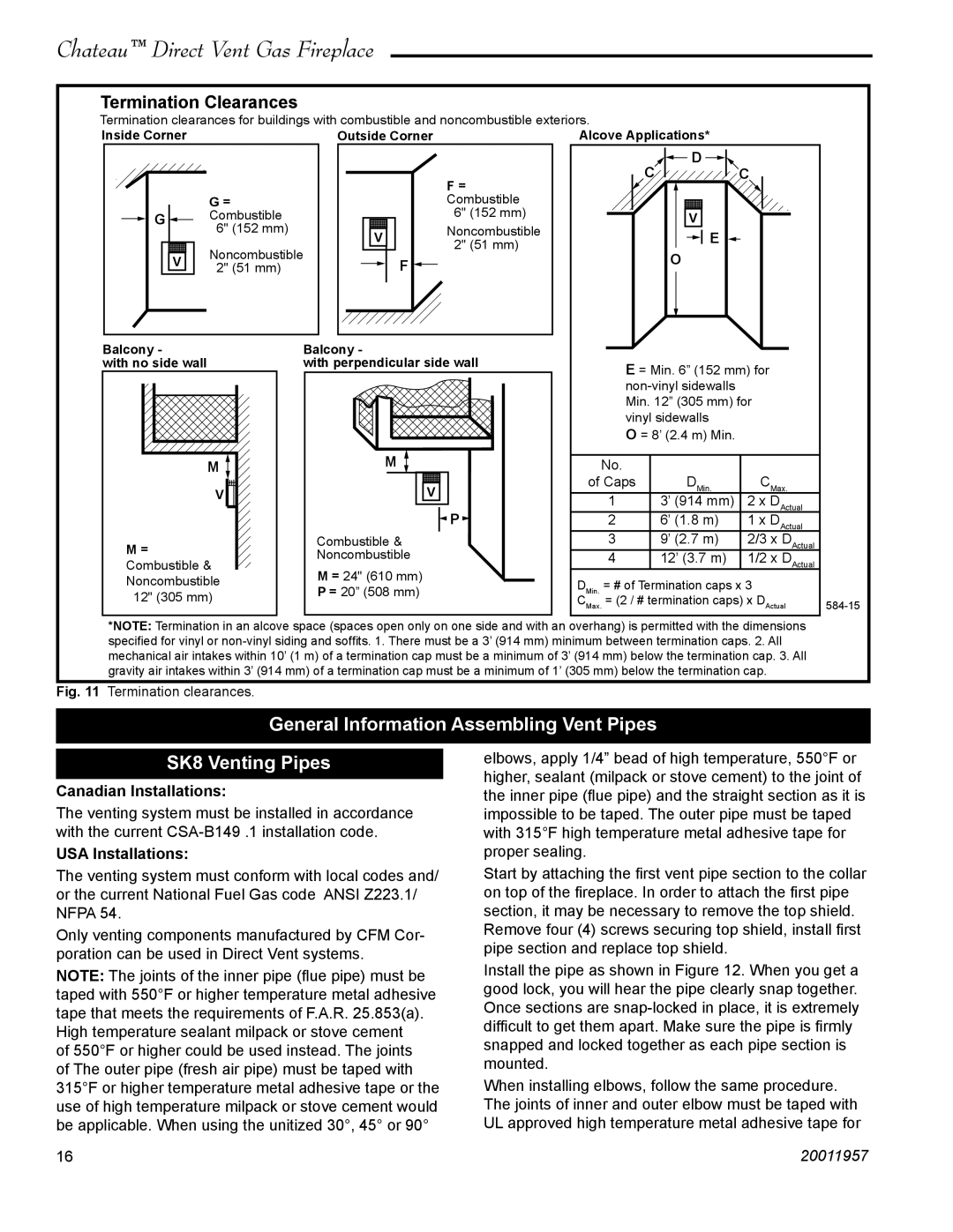 Vermont Casting DVT38S2IN General Information Assembling Vent Pipes SK8 Venting Pipes, Canadian Installations 