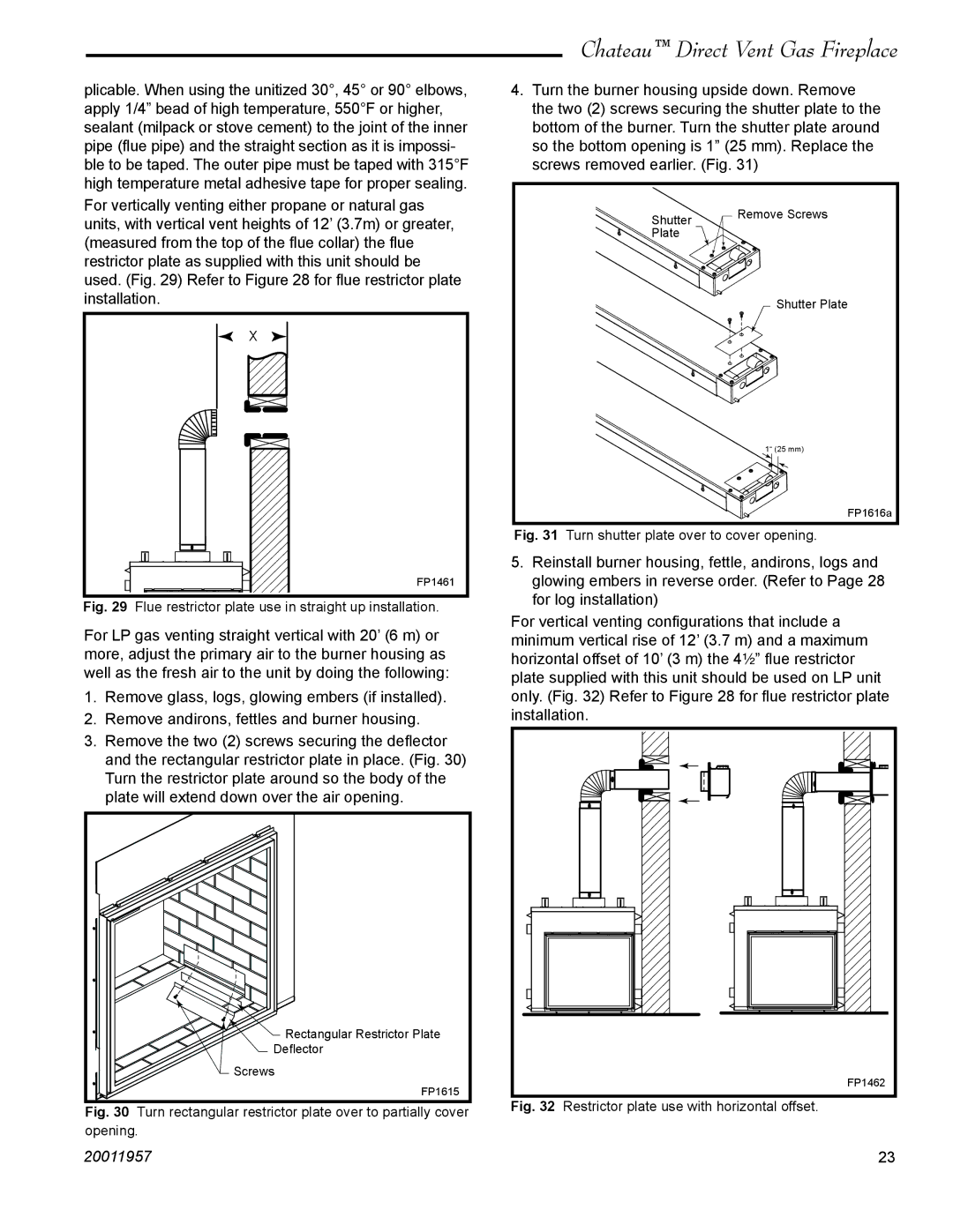 Vermont Casting DVT38S2IN installation instructions Flue restrictor plate use in straight up installation 