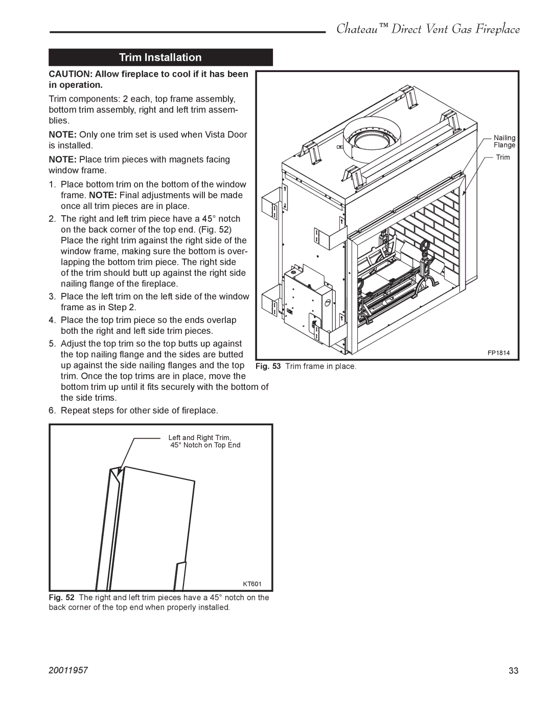 Vermont Casting DVT38S2IN installation instructions Trim Installation 