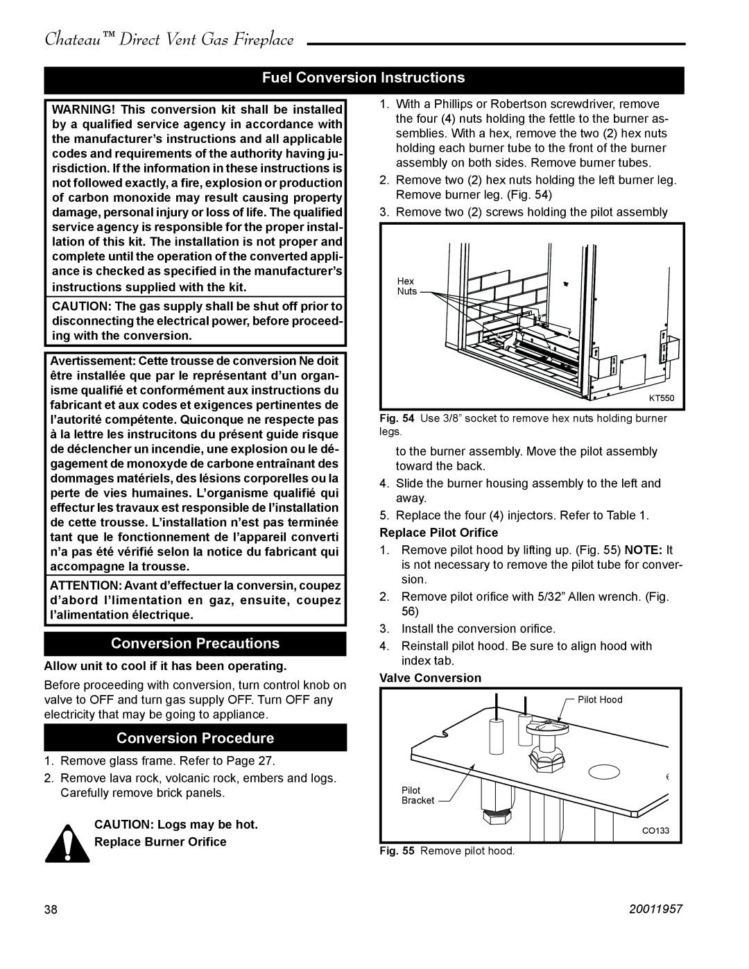 Vermont Casting DVT38S2IN Fuel Conversion Instructions, Conversion Precautions, Conversion Procedure 