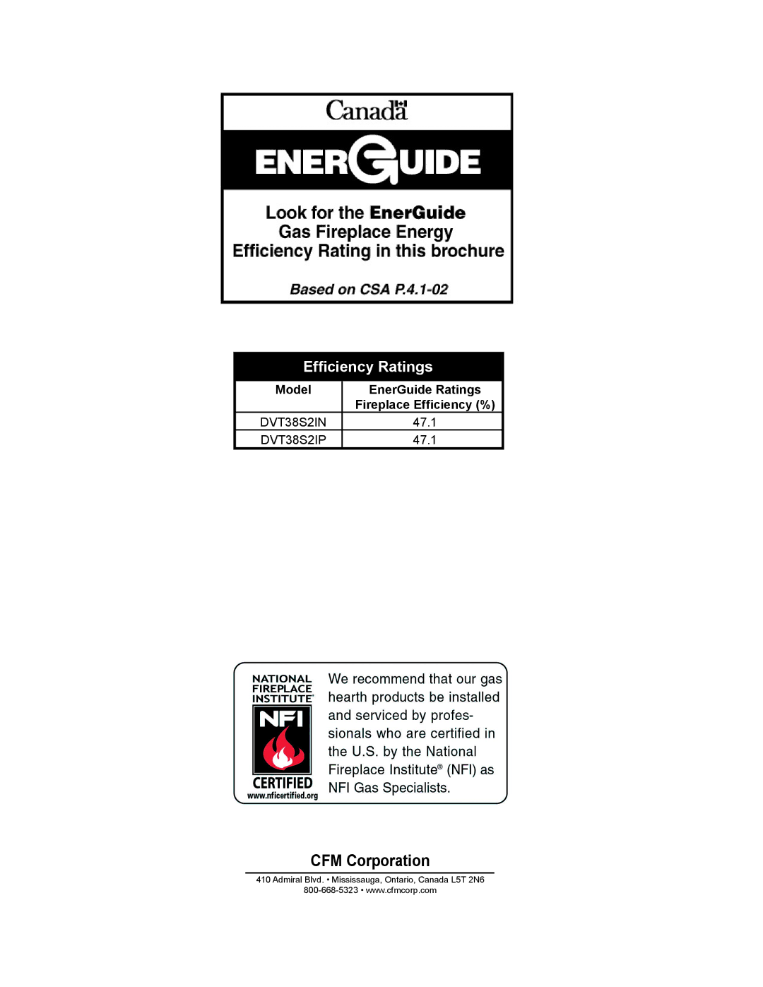 Vermont Casting DVT38S2IN installation instructions Efﬁciency Ratings, Model EnerGuide Ratings Fireplace Efﬁciency % 