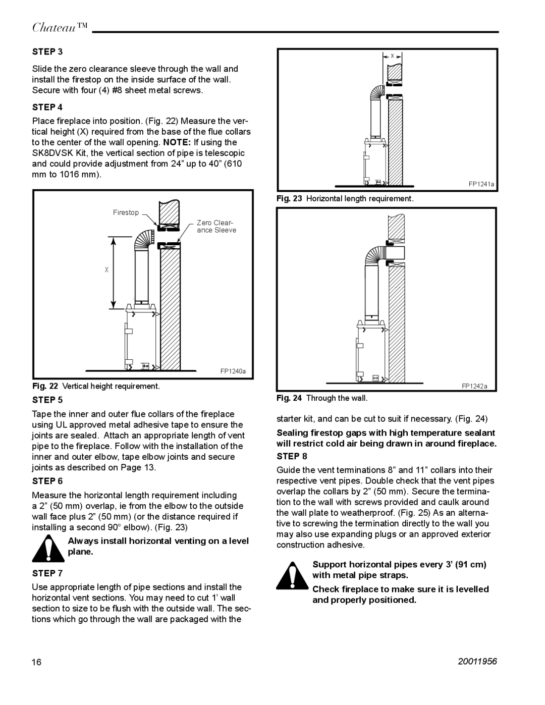 Vermont Casting DVT44 Always install horizontal venting on a level plane, Vertical height requirement 