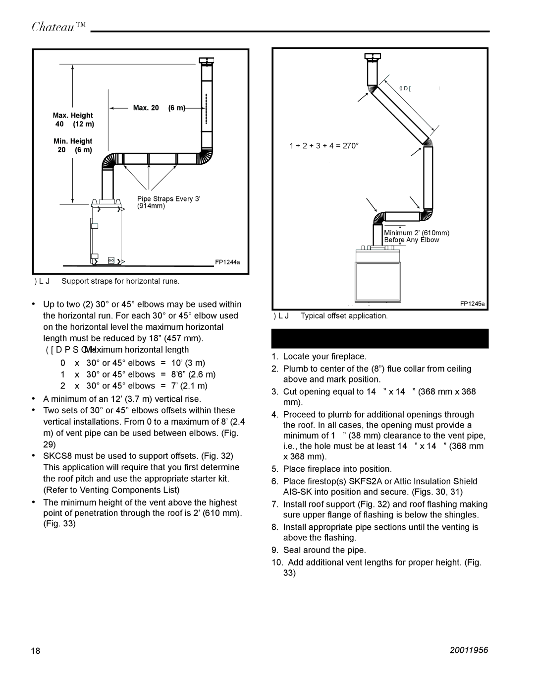 Vermont Casting DVT44 installation instructions Vertical Through-the-Roof Installation, Typical offset application 