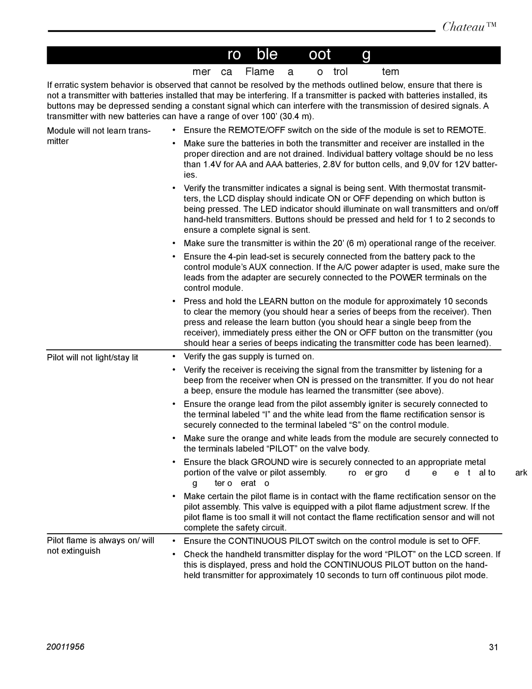 Vermont Casting DVT44 installation instructions Troubleshooting, Igniter operation 