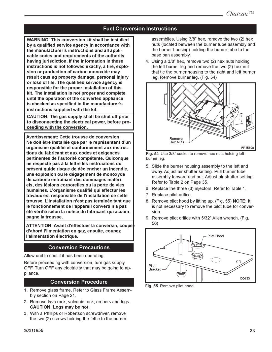 Vermont Casting DVT44 installation instructions Fuel Conversion Instructions, Conversion Precautions, Conversion Procedure 