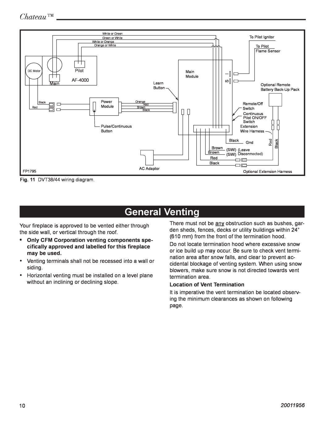 Vermont Casting DVT44 installation instructions General Venting, Chateau, Location of Vent Termination, 20011956 