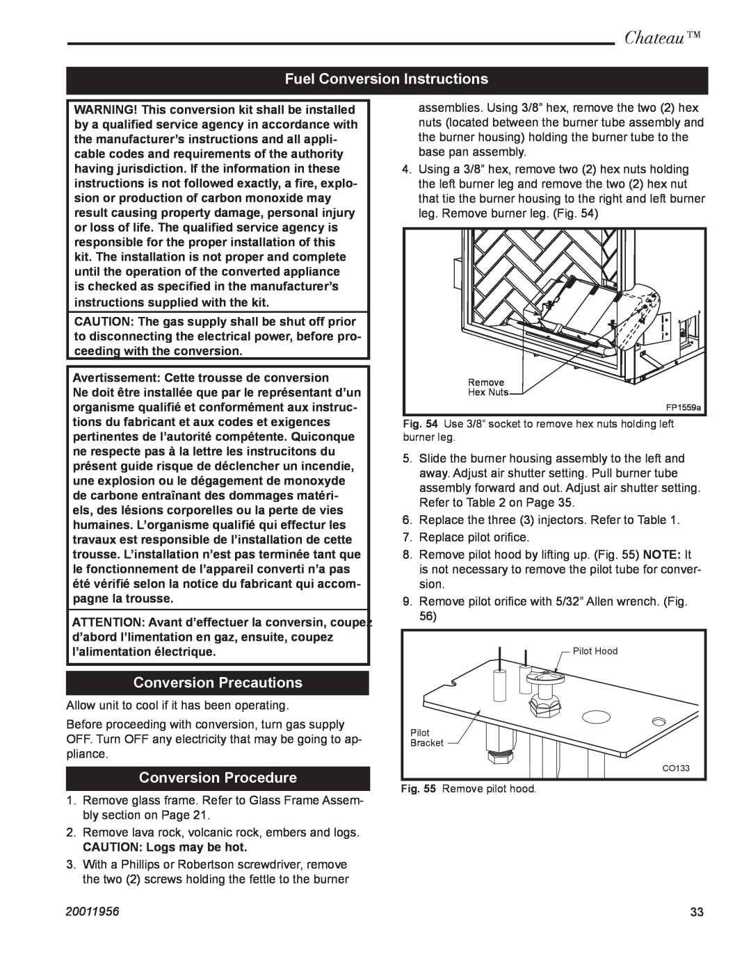 Vermont Casting DVT44 Fuel Conversion Instructions, Conversion Precautions, Conversion Procedure, Chateau, 20011956 