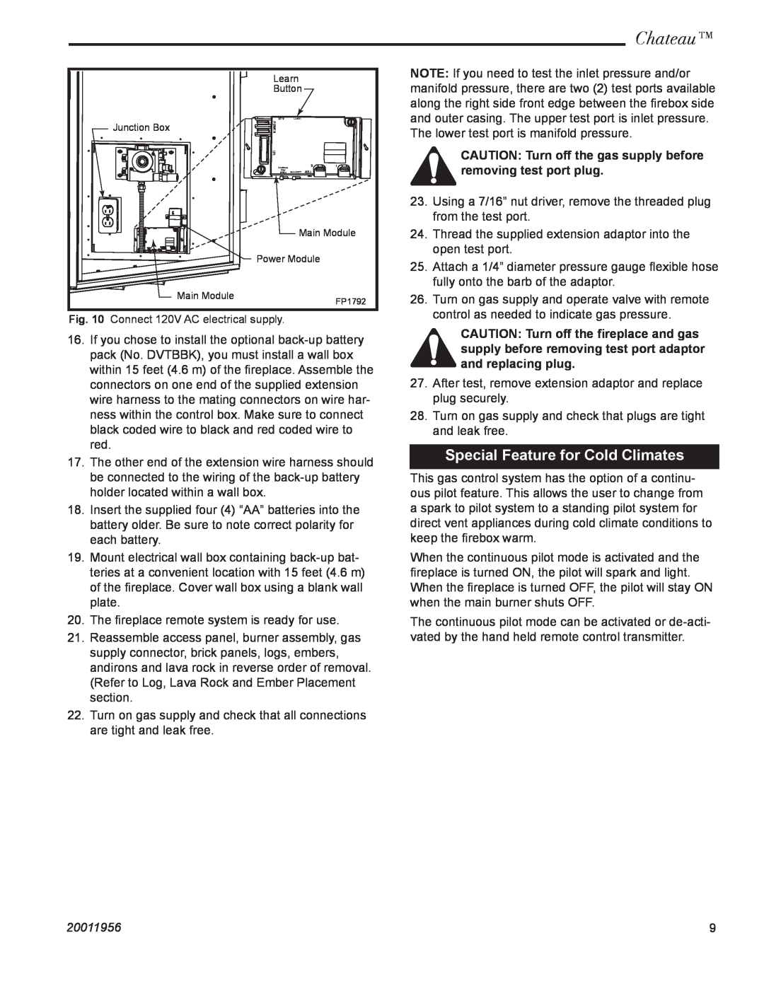 Vermont Casting DVT44 installation instructions Special Feature for Cold Climates, Chateau, 20011956 