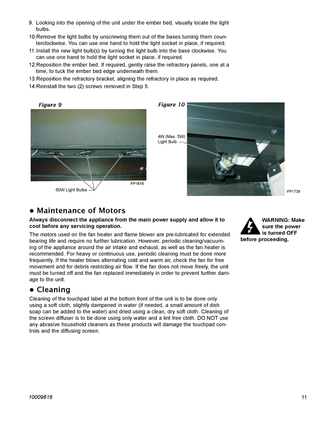 Vermont Casting EF22, EF26FG operating instructions Maintenance of Motors, Cleaning, Before proceeding 