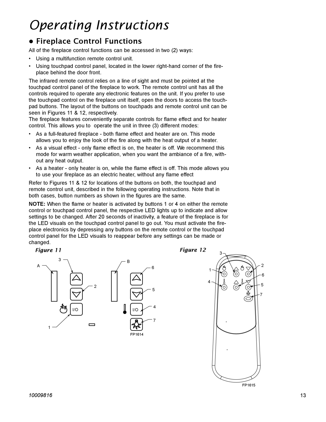 Vermont Casting EF22, EF26FG operating instructions Operating Instructions, Fireplace Control Functions 