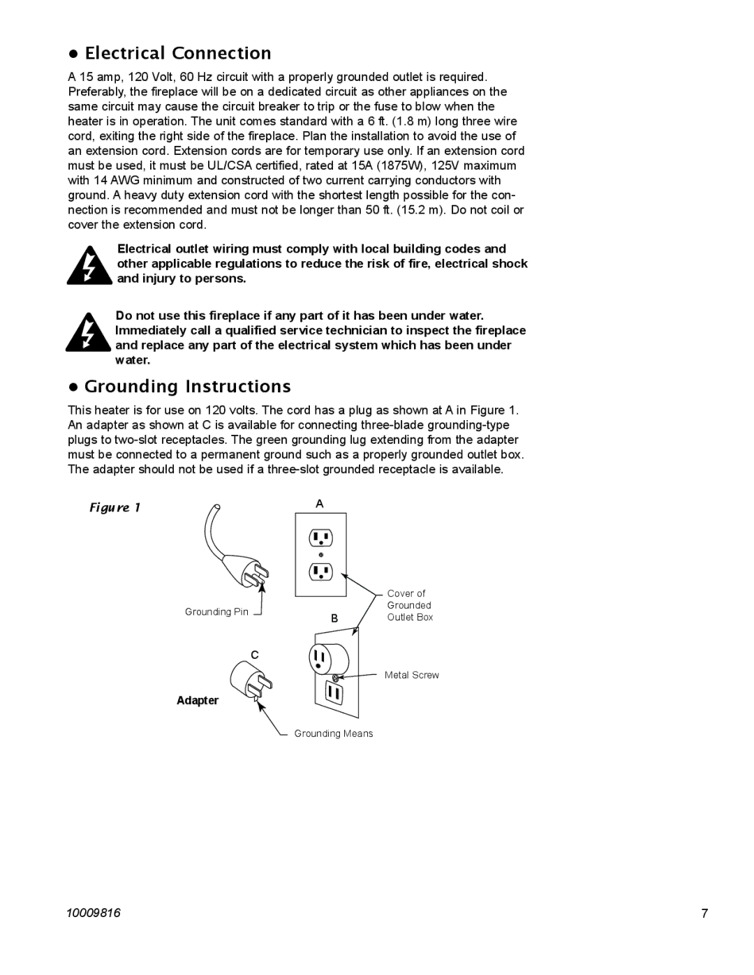 Vermont Casting EF22, EF26FG operating instructions Electrical Connection, Grounding Instructions 