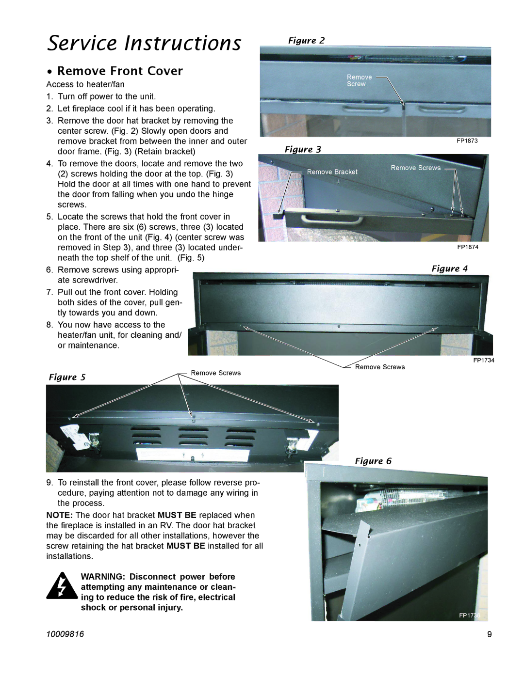 Vermont Casting EF22, EF26FG operating instructions Service Instructions, Remove Front Cover 