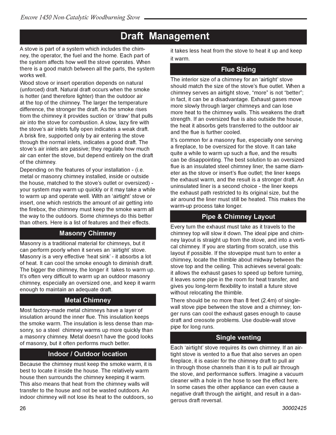 Vermont Casting Encore NC 1450 installation instructions Draft Management 