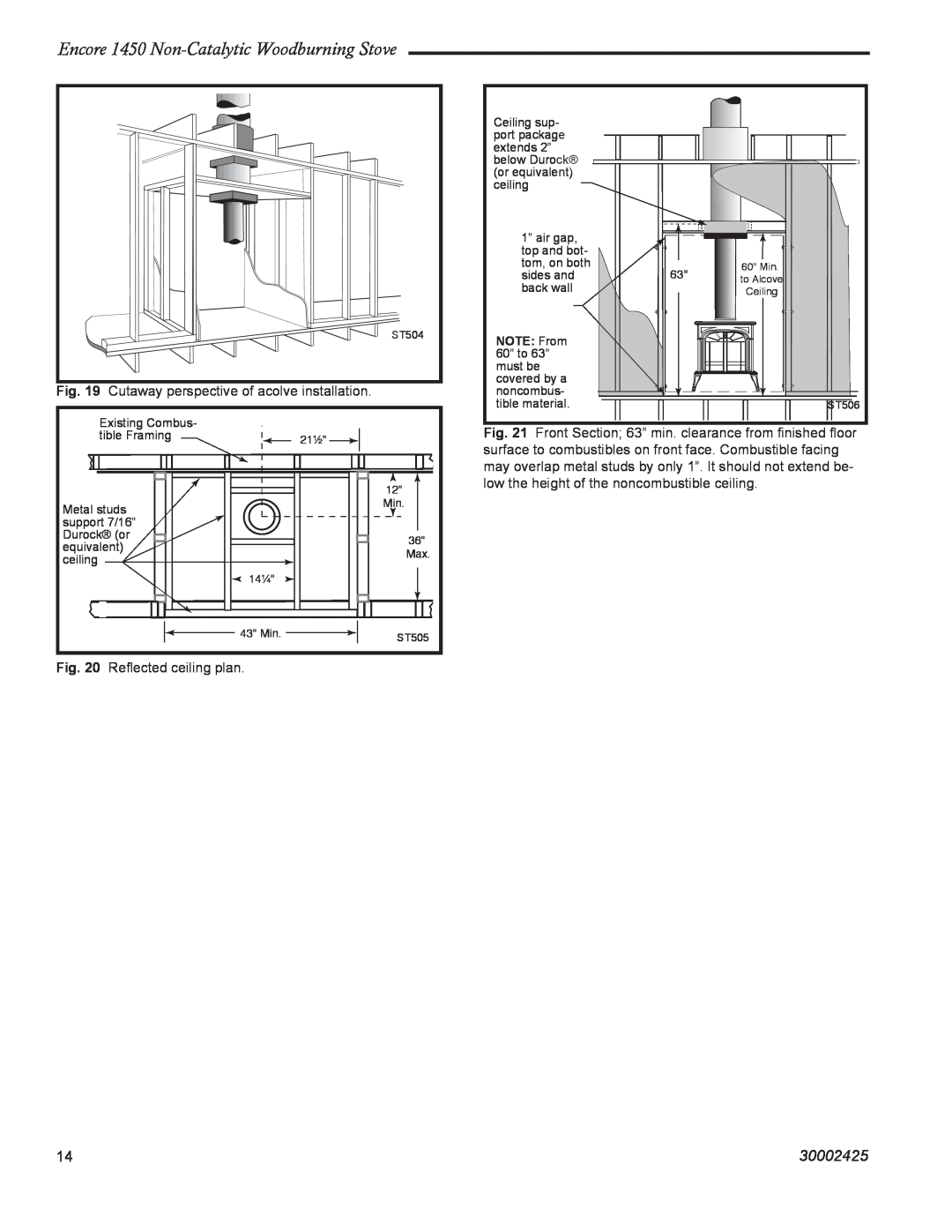 Vermont Casting Encore NC 1450 installation instructions Encore 1450 Non-CatalyticWoodburning Stove, 30002425 