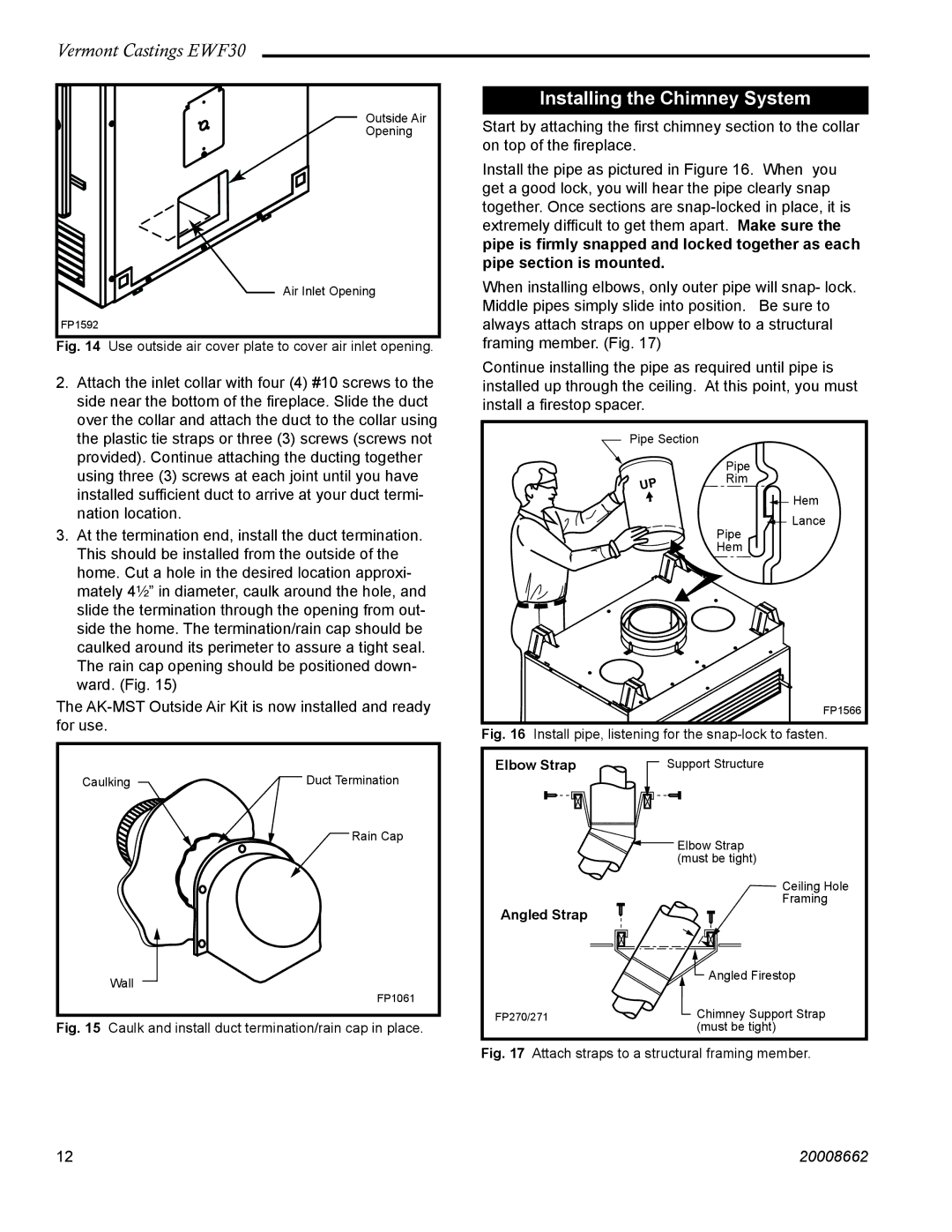 Vermont Casting EWF30 Installing the Chimney System, Use outside air cover plate to cover air inlet opening 