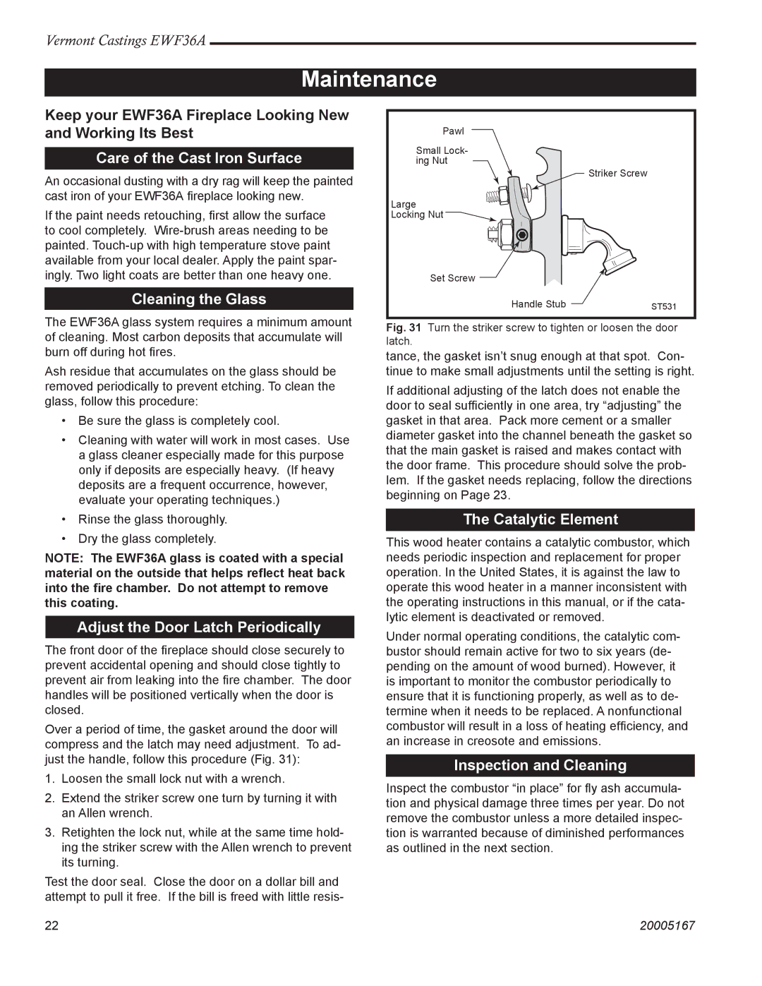 Vermont Casting EWF36 installation instructions Maintenance 