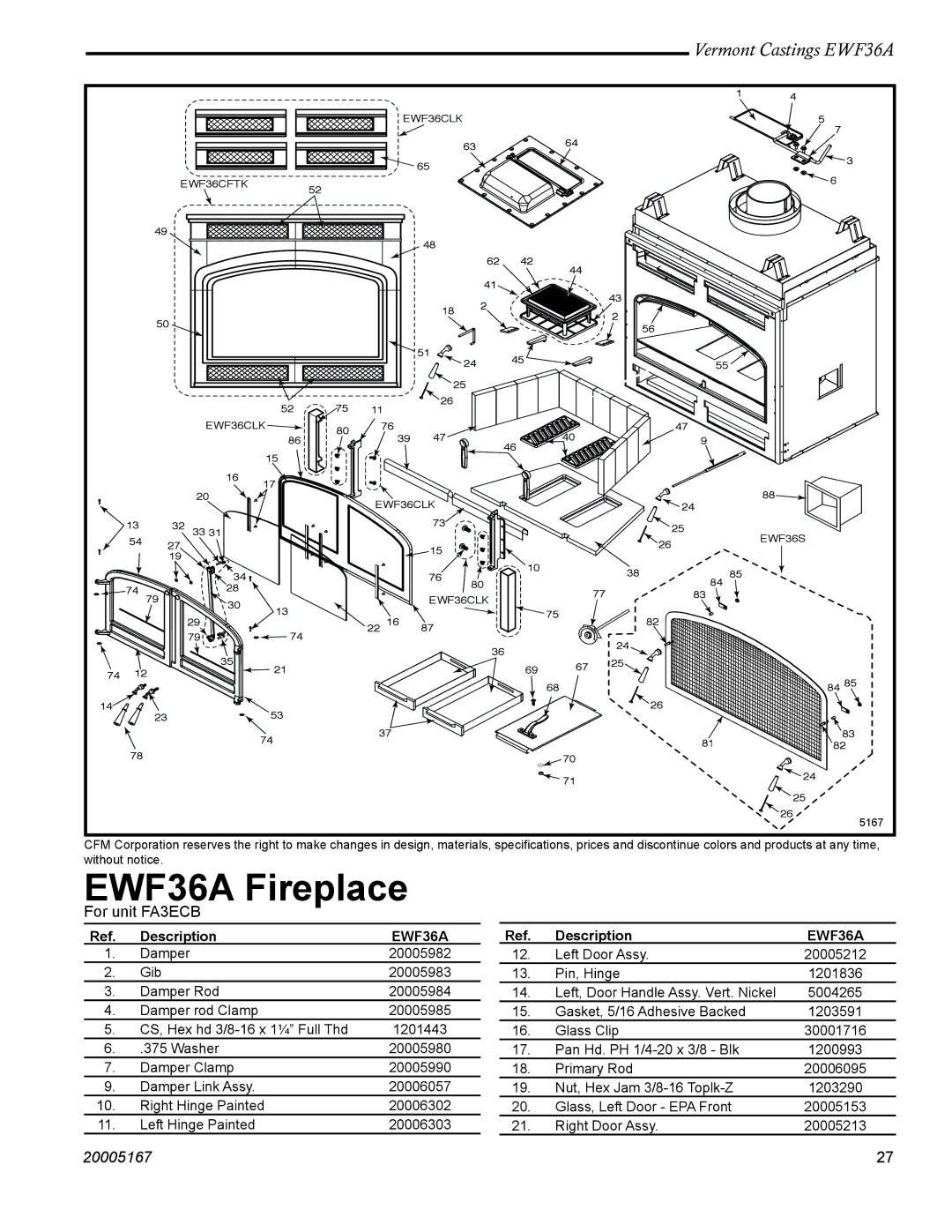 Vermont Casting installation instructions EWF36A Fireplace 