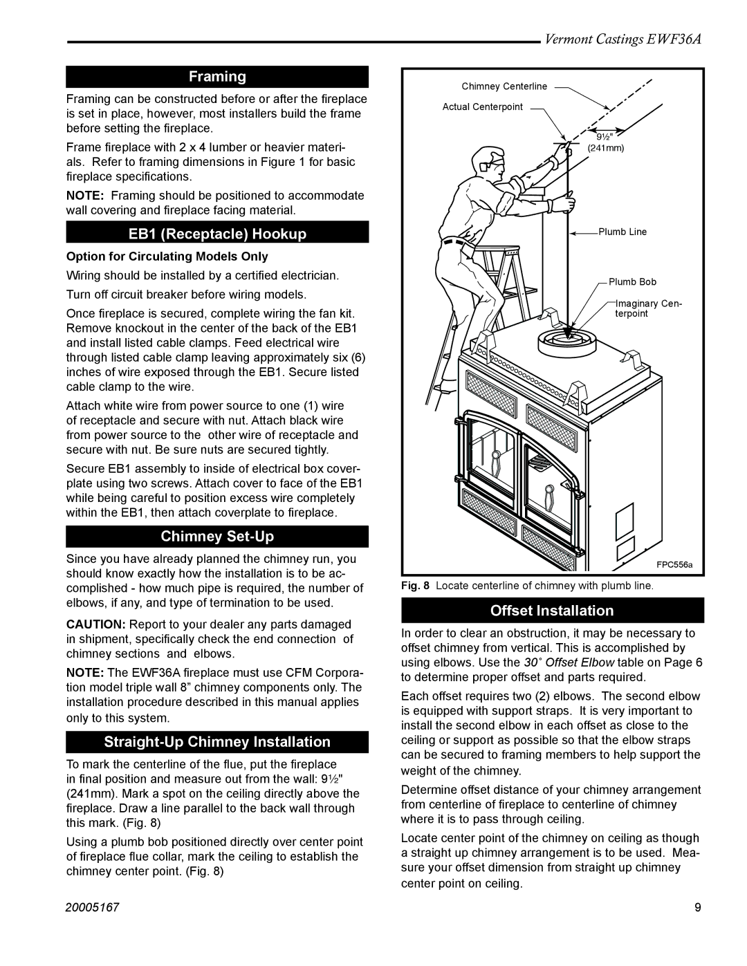 Vermont Casting EWF36 Framing, EB1 Receptacle Hookup, Chimney Set-Up, Straight-Up Chimney Installation 