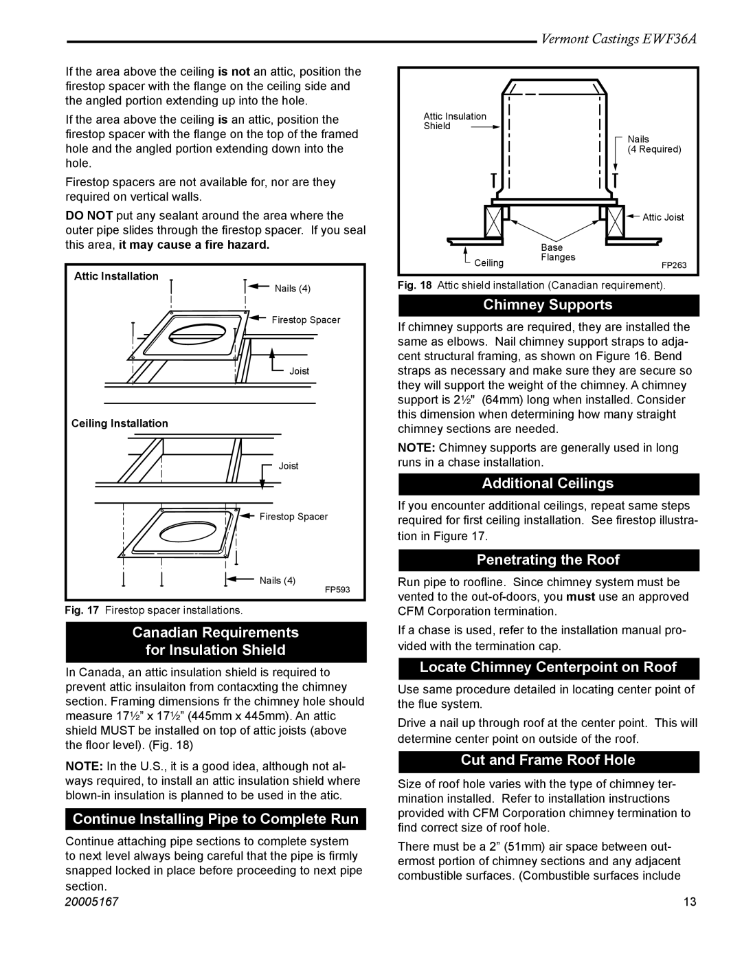 Vermont Casting EWF36A Canadian Requirements For Insulation Shield, Continue Installing Pipe to Complete Run 