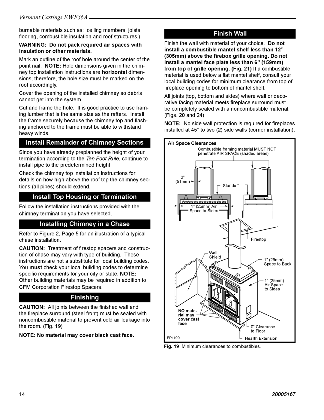 Vermont Casting EWF36A Install Remainder of Chimney Sections, Install Top Housing or Termination, Finishing Finish Wall 