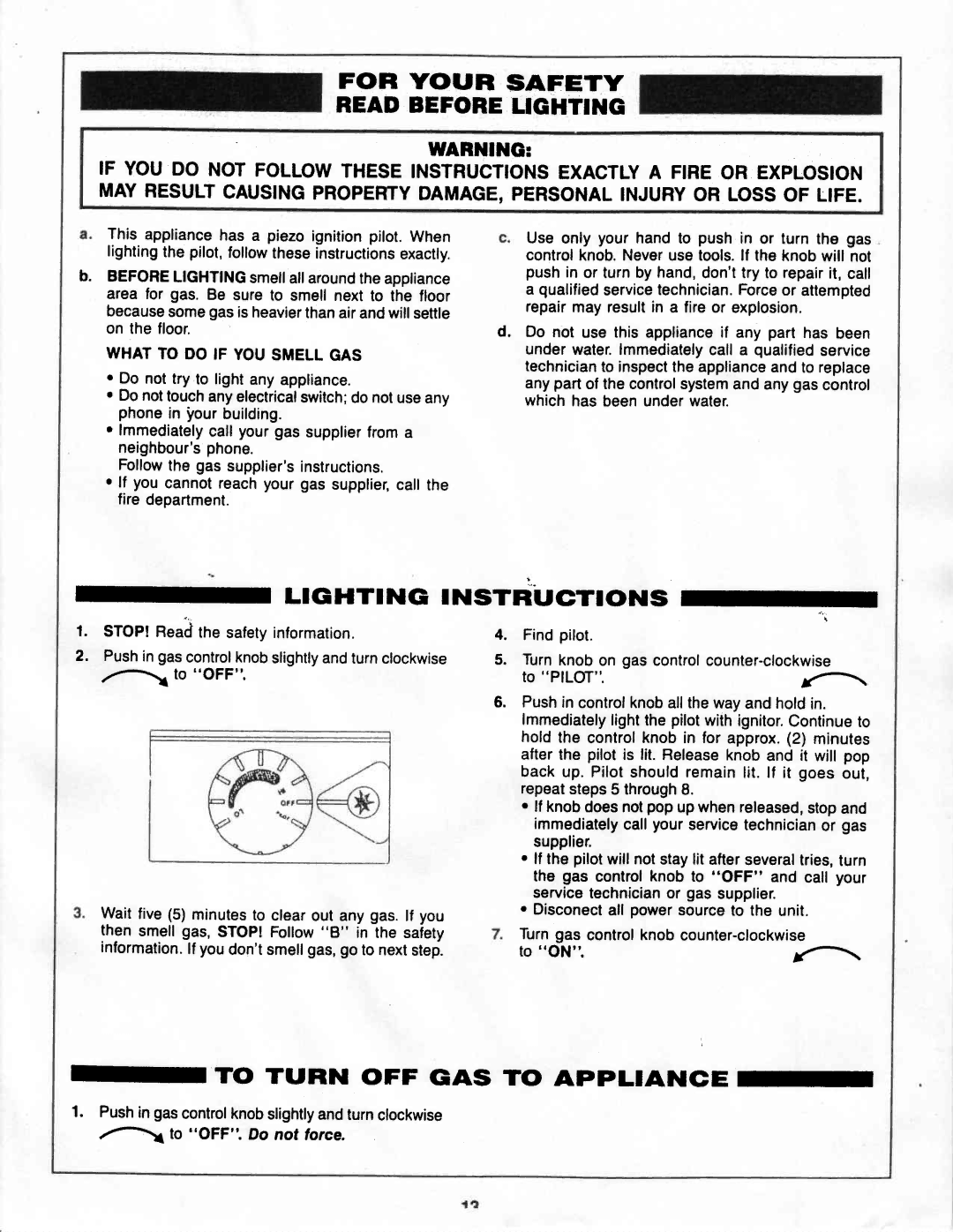 Vermont Casting G400 owner manual Lighting Tnstruciions, Whatto OO if Yousmellgas 