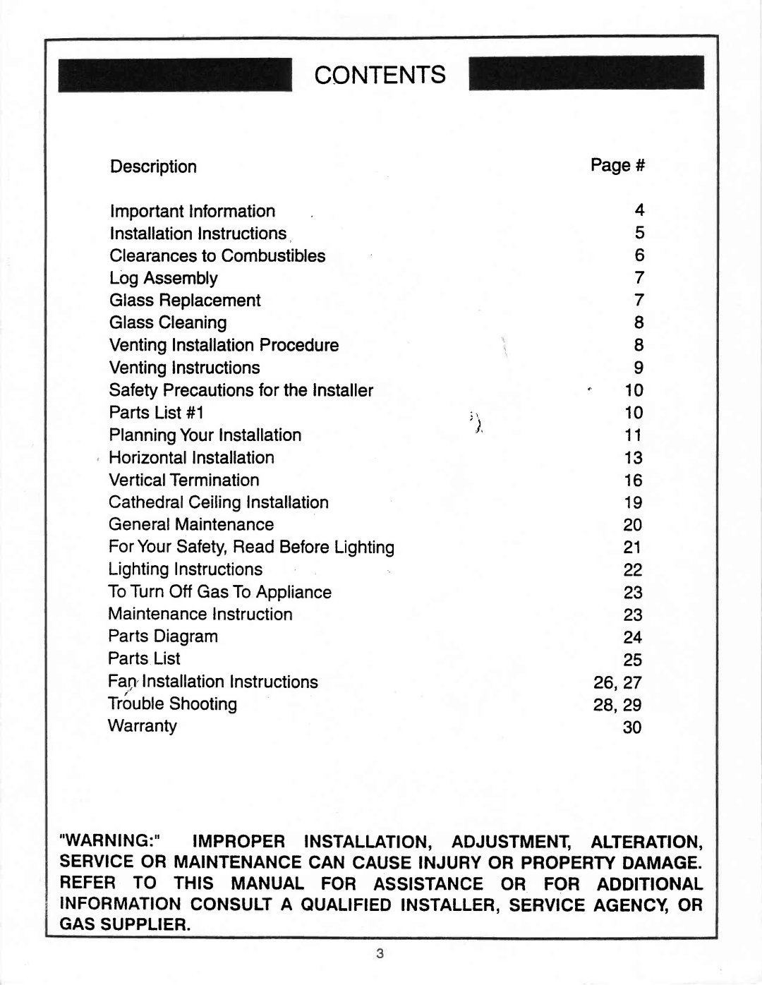 Vermont Casting G600 manual Contents 