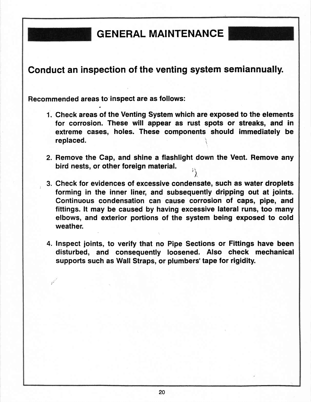 Vermont Casting G600 manual Generalmaintenance, Conductan inspectionof theventingsystemsemiannually 