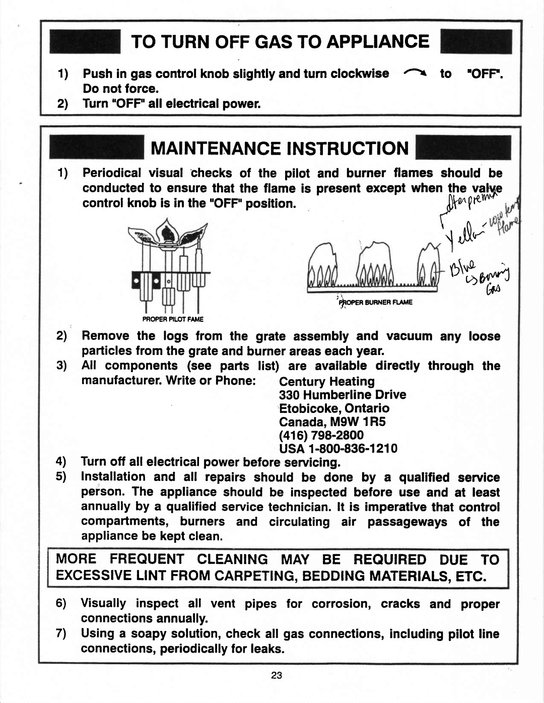 Vermont Casting G600 manual t5\$w, 0trrt, Toturnoffgastoappliance, Maintenanceinstruction, controlknobis in the, position 