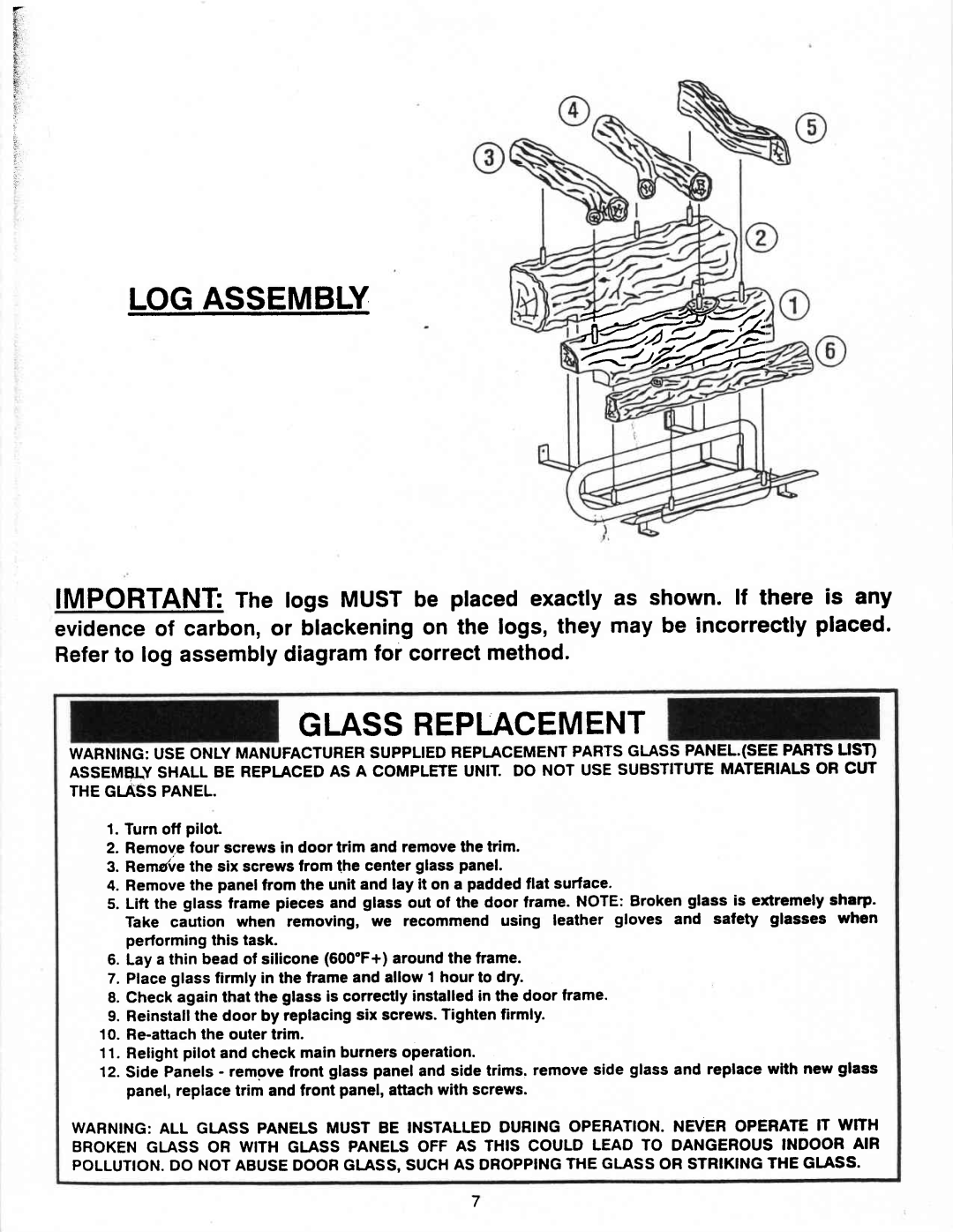 Vermont Casting G600 manual Glassrepi-Acement, Logassembly 