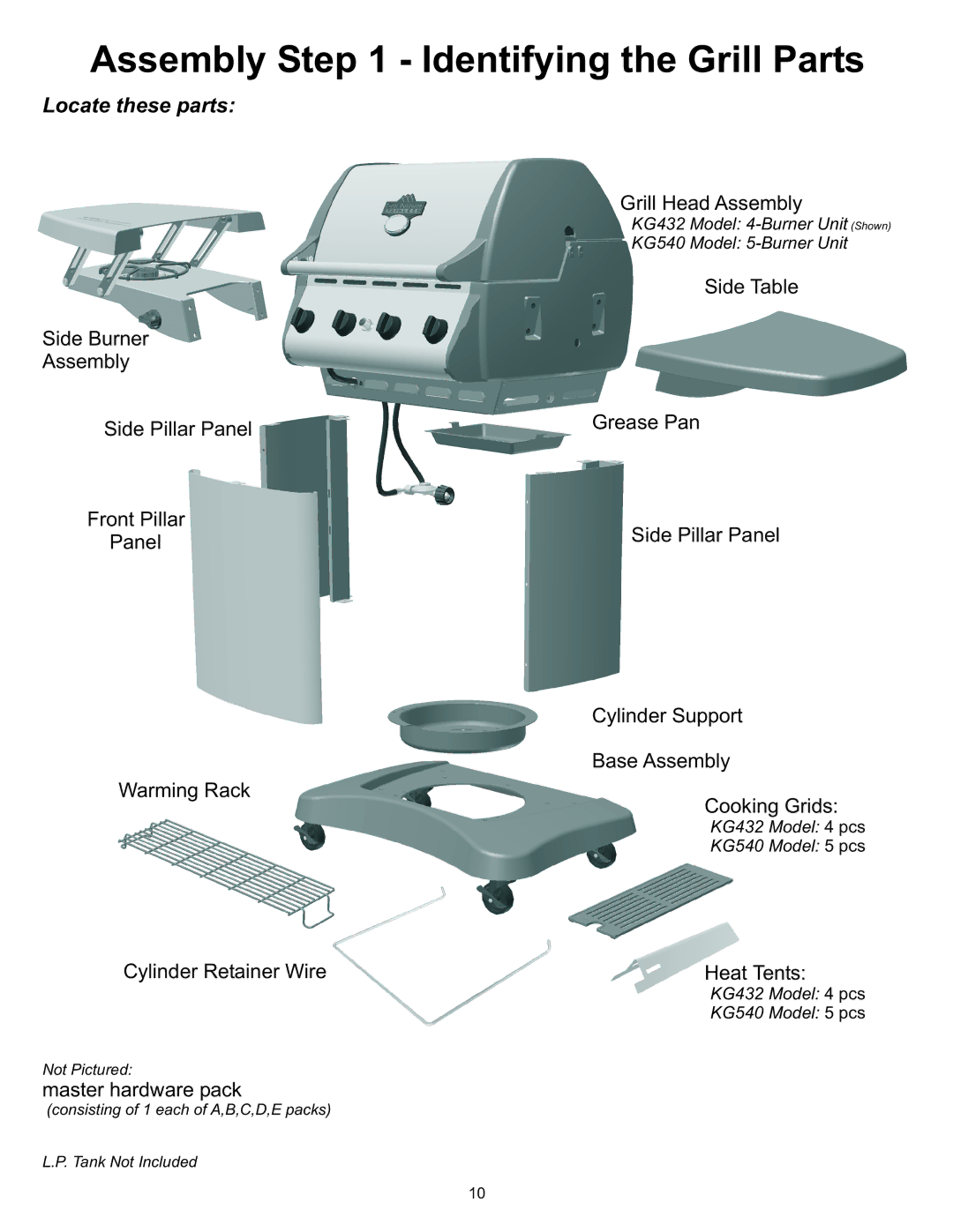 Vermont Casting Gas Grill owner manual Assembly Identifying the Grill Parts, Locate these parts 