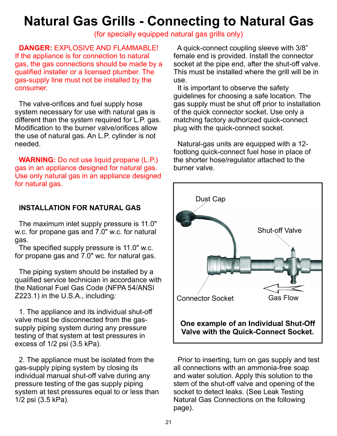 Vermont Casting owner manual Natural Gas Grills Connecting to Natural Gas, Installation for Natural GAS 