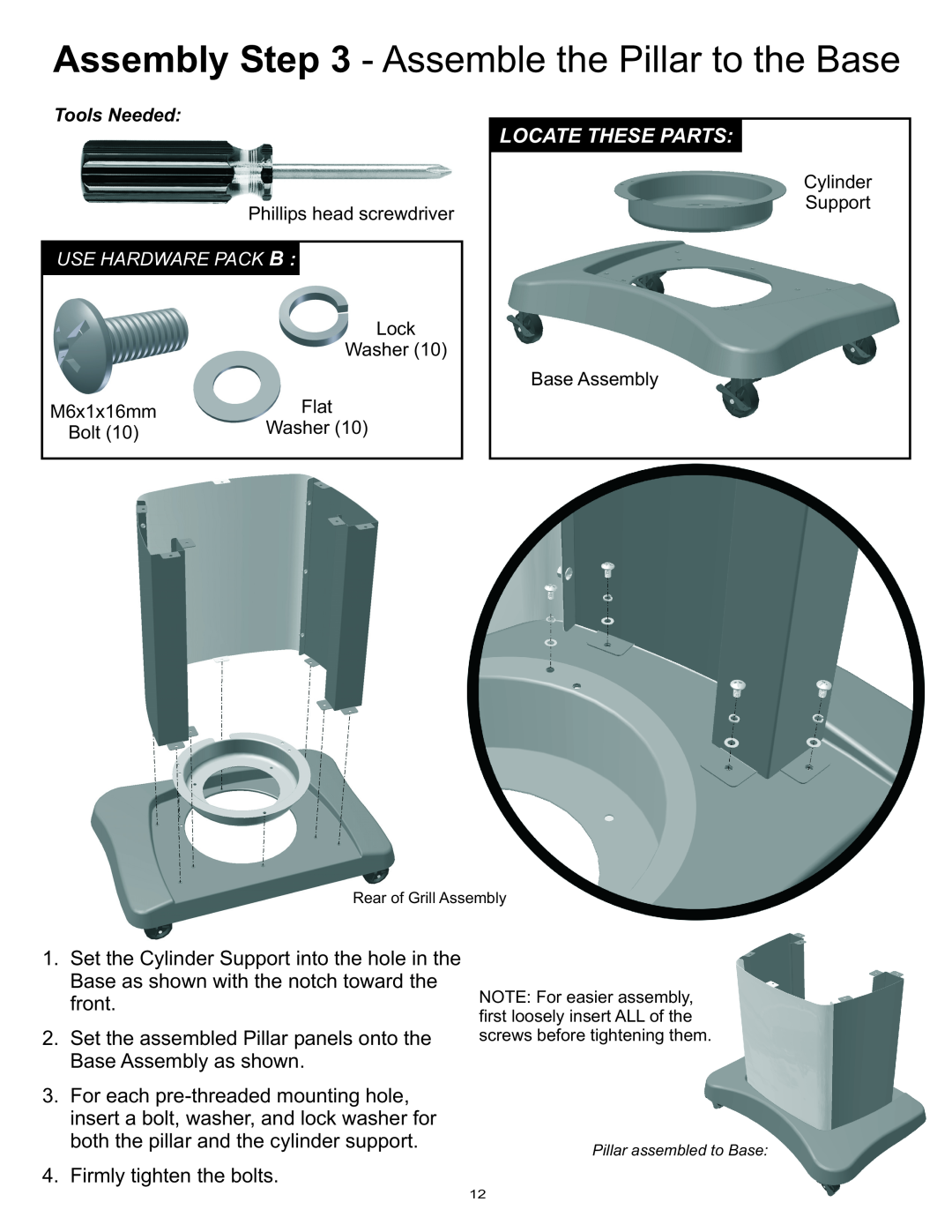 Vermont Casting Gas Grill owner manual Assembly - Assemble the Pillar to the Base, Locate These Parts 