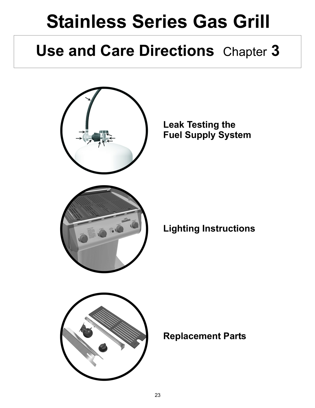 Vermont Casting Use and Care Directions Chapter, Leak Testing the Fuel Supply System, Stainless Series Gas Grill 