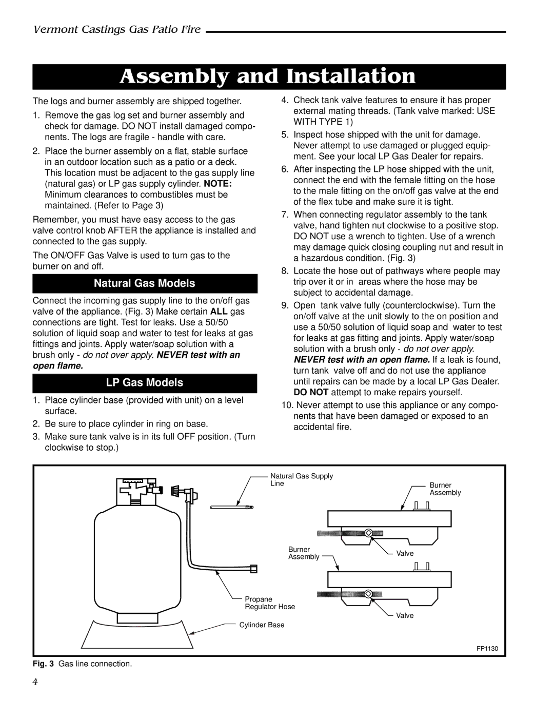 Vermont Casting GPFMN, GPFMP manual Natural Gas Models, LP Gas Models 