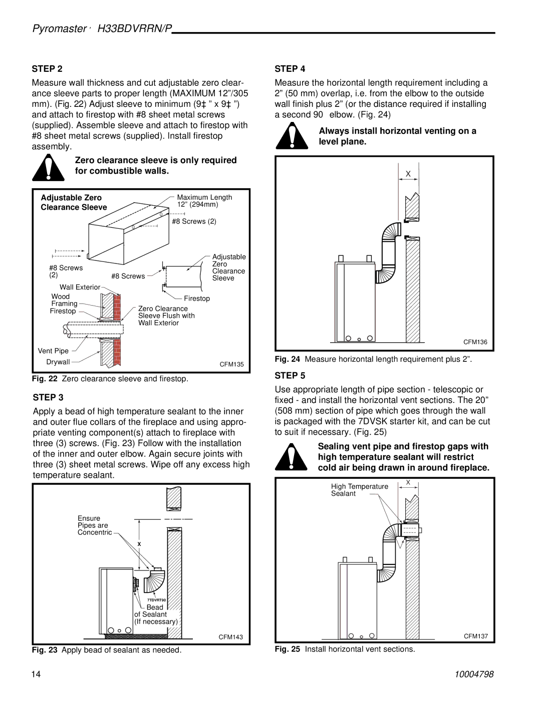 Vermont Casting H33BDVRRNP manual Zero clearance sleeve is only required for combustible walls 