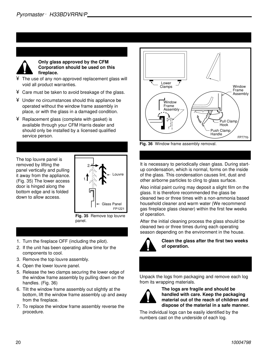 Vermont Casting H33BDVRRNP manual Operating Instructions 